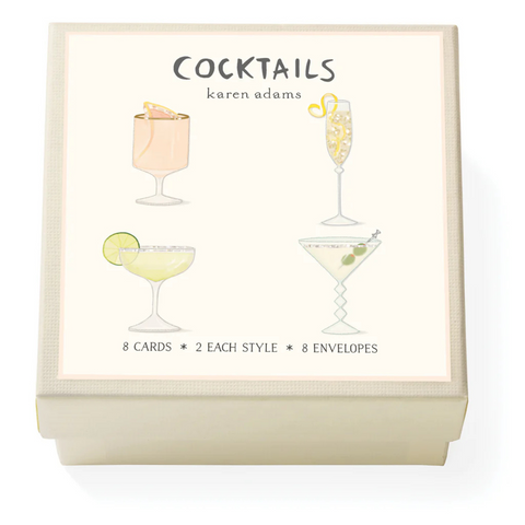 Karen Adams Gift Enclosure Box of 8 Assorted Cards with Envelopes - Cocktails