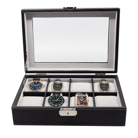 8 Watch Black Leatherette Watch Display Case For Oversized Watches