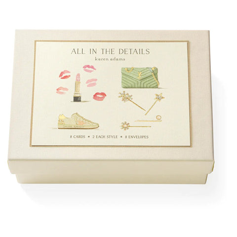 Karen Adams Box of 8 "All in the Details" Notecards with Matching Envelopes