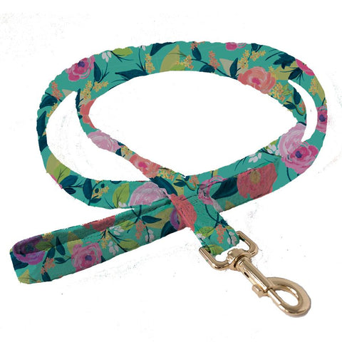 Mary Square Nantucket Dog Leash Green Floral 72 Inches