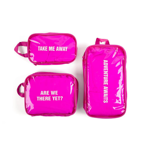 Miamica Malibu Babe Barbie Pink Packing Cubes Set of 3 Travel Organizers - Clear Fuchsia