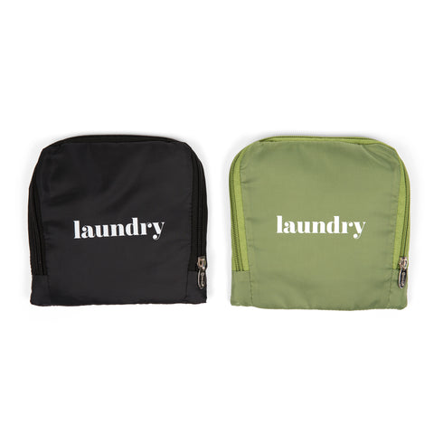 Miamica Set of Two Foldable Travel Laundry Bags BL Olive with Drawstring Closure