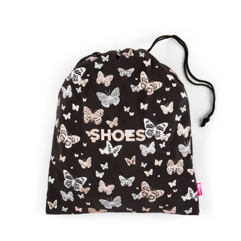 MIAMICA DRAWSTRING BLACK BUTTERFLY TRAVEL SHOE BAG - SHOES