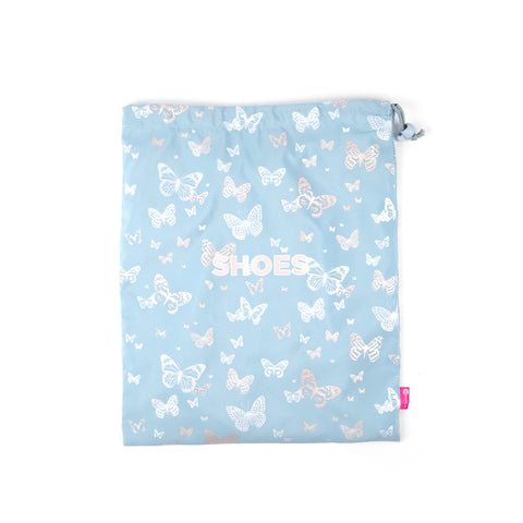 Miamica Drawstring Light Blue Butterfly Travel Shoe Bag