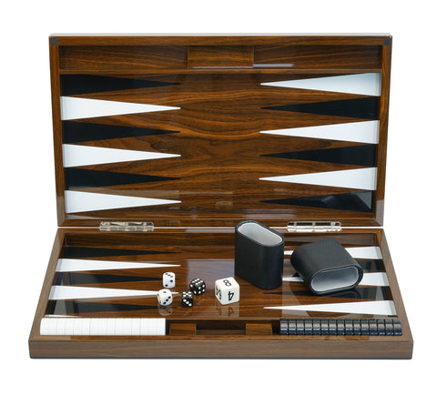Deluxe Wood 18" Lacquered Backgammon Board Game Set - Walnut