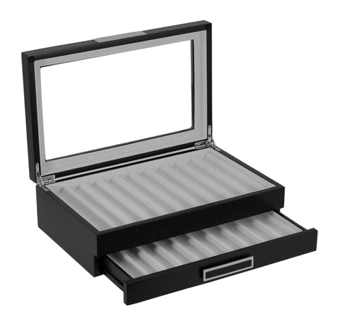 20 Piece Black Ebony Wood Two Level Pen Display Case Organizer Box