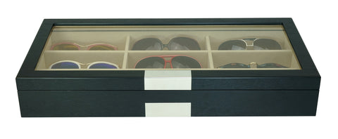 9 Piece Large Black Wood Eyeglass Sunglass One Level Glasses Display Case Storage Box