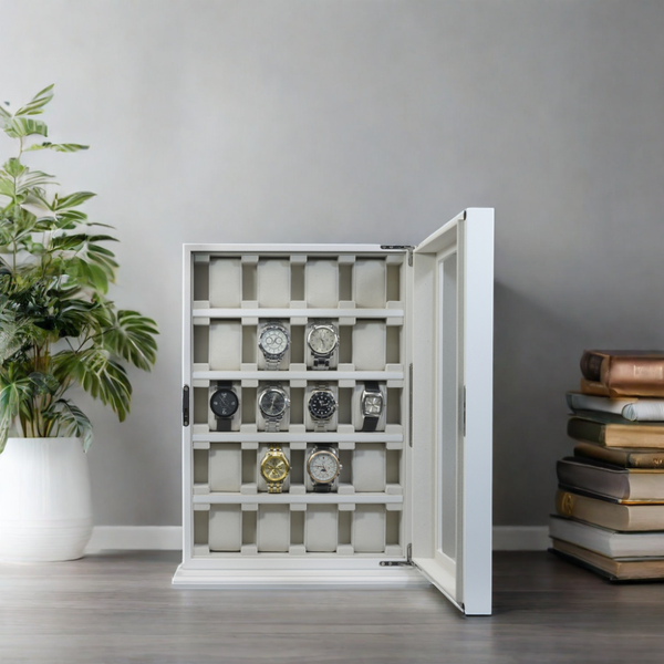 Pre- Sale 20 Piece White Wood Watch Display Wall Hanging Case and Storage Organizer Box and Stand for Oversized Watches