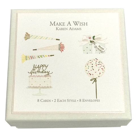 Karen Adams "Make A Wish" Birthday Gift Enclosure Box of 8 Assorted Cards with Envelopes
