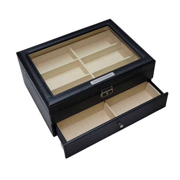 Personalized 12 Piece Large Black Carbon Fiber Sunglass Display Case Drawer Storage Box