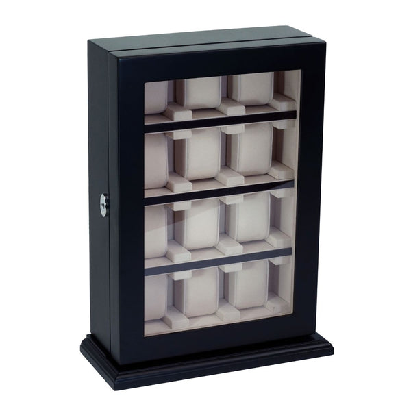 PRE-SALE 12 Piece Black Ebony Wood Watch Wall Hanging Display Case and Storage Organizer Box and Stand for Oversized Watches
