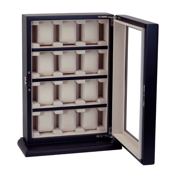 PRE-SALE 12 Piece Black Ebony Wood Watch Wall Hanging Display Case and Storage Organizer Box and Stand for Oversized Watches