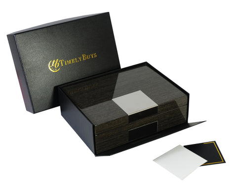 Grey Ginko Lacquered Wood 4 Piece Watch Cufflink Case & Ring Storage Organizer Men's Jewelry Box