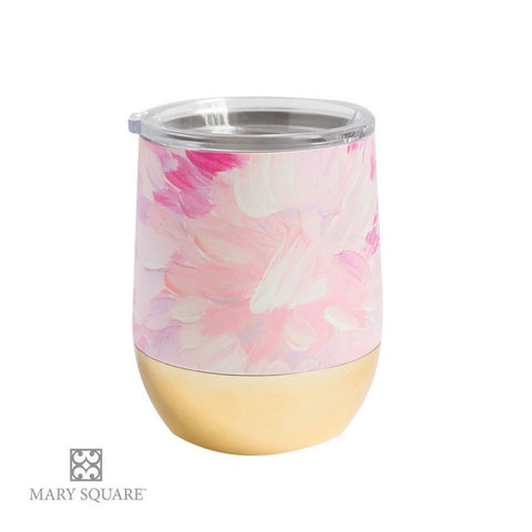 Mary Square Stemless Wine Glass with Lid - Watercolor Flower