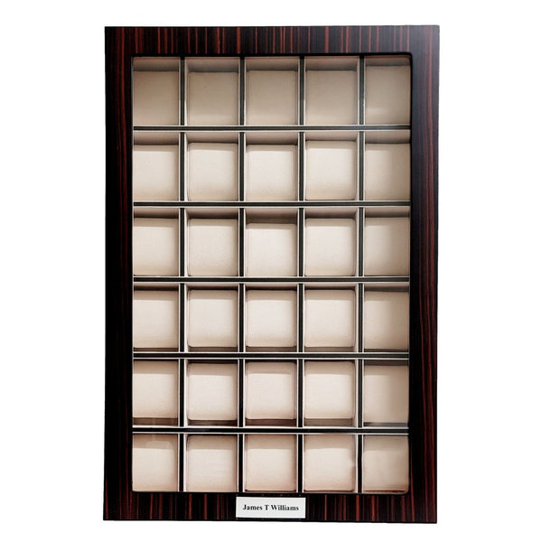 Personalized 30 Slot Ebony Wood Watch Display Wall Hanging Case and Storage Organizer Box and Stand for Oversized Watches