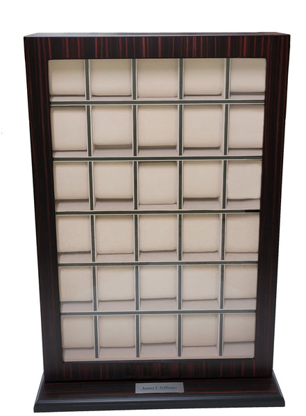 Personalized 30 Slot Ebony Wood Watch Display Wall Hanging Case and Storage Organizer Box and Stand for Oversized Watches