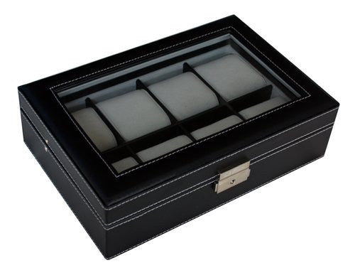 PRE-SALE 8 WATCH BLACK LEATHERETTE WATCH DISPLAY CASE FOR OVERSIZED WATCHES