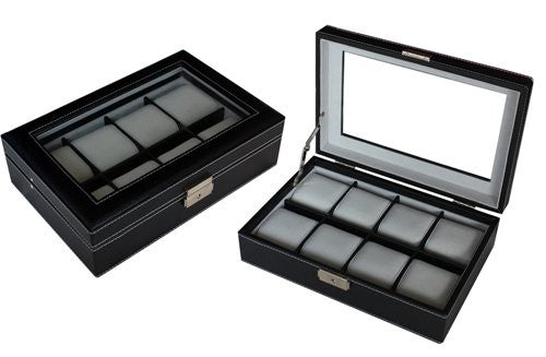 PRE-SALE 8 WATCH BLACK LEATHERETTE WATCH DISPLAY CASE FOR OVERSIZED WATCHES