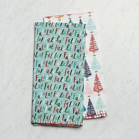 Paper Source Tea Towel Set of 2 Holiday Towels- Colorful Holiday