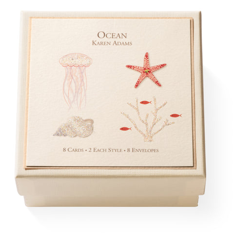 Karen Adams "Ocean" Gift Enclosure Box of 8 Assorted Cards with Envelopes