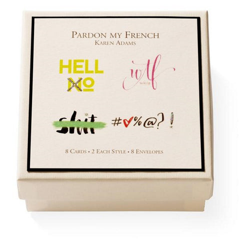 Karen Adams Gift Enclosure Box "Pardon My French" 8 Assorted Cards with Vellum Envelopes