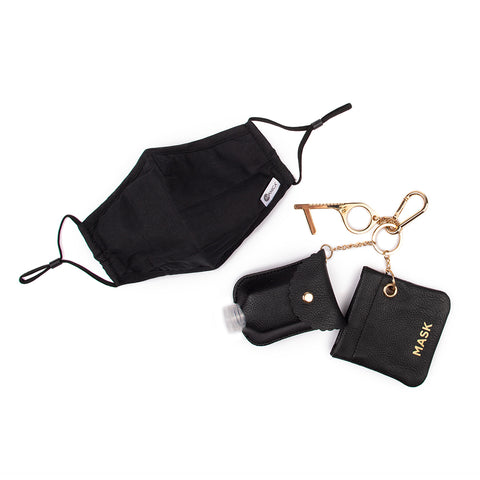 Miamica 4 Pc. Mask, Clean Key, Bag for Mask & Bottle Set - Black