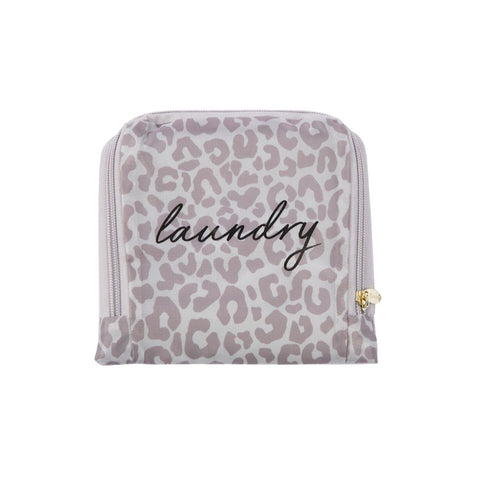 Miamica Beige Leopard Print Travel Expandable Laundry Bag Drawstring