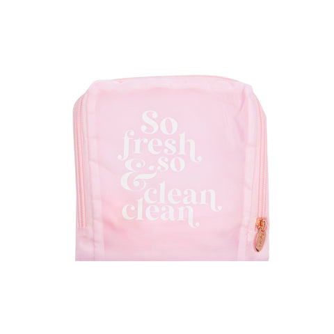 Miamica Pink "So Fresh & So Clean Clean" Travel Expandable Laundry Bag Drawstring
