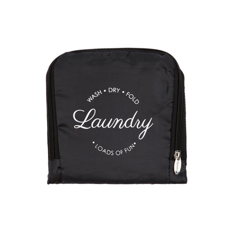 Miamica Black "Wash, Dry, Fold, Loads of Fun" Travel Expandable Laundry Bag Drawstring
