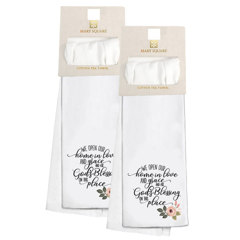 Mary Square Set of Two Kitchen Tea Towels - We Open Our Home In Love...