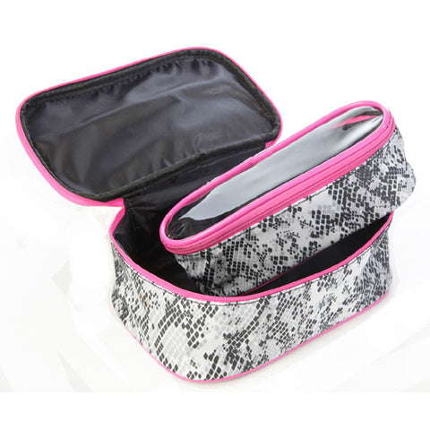 Miamica Inner Beauty 2 Piece Black & White Python Travel Cosmetic Case