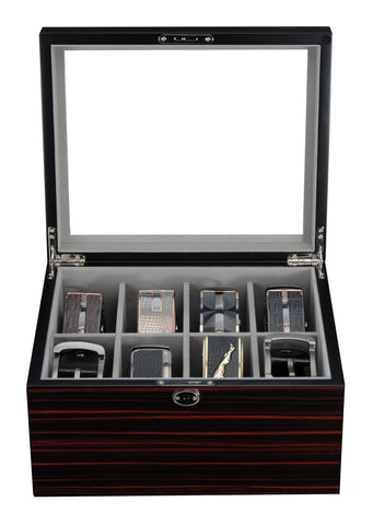 8 Piece Ebony Wood Belt and Accessories Case Storage Box