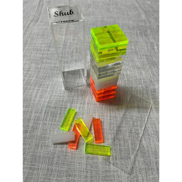 SunnyLIFE Personalized Mini Lucite Jenga Jumbling Tower Limited Edition Neon