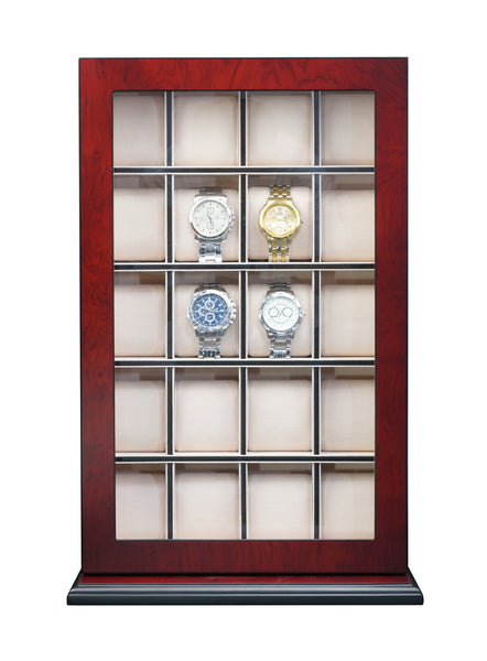 Pre- Sale 20 Piece Cherry Wood Watch Display Wall Hanging Case and Storage Organizer Box and Stand for Oversized Watches