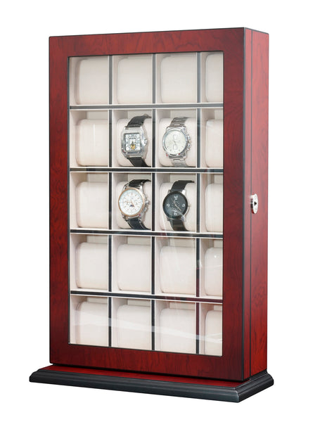 Pre- Sale 20 Piece Cherry Wood Watch Display Wall Hanging Case and Storage Organizer Box and Stand for Oversized Watches
