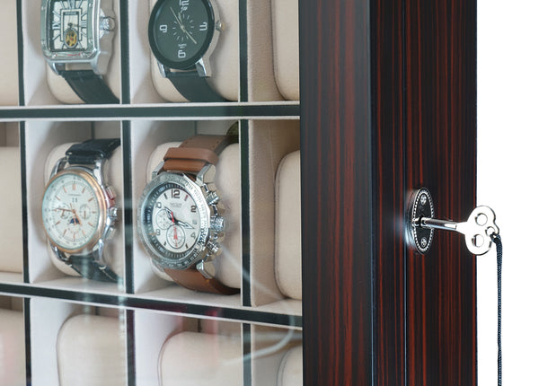 Pre-Sale 20 Piece Ebony Wood Watch Display Wall Hanging Case and Storage Organizer Box and Stand for Oversized Watches