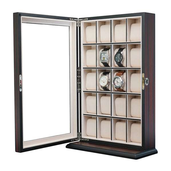 Pre-Sale 20 Piece Ebony Wood Watch Display Wall Hanging Case and Storage Organizer Box and Stand for Oversized Watches