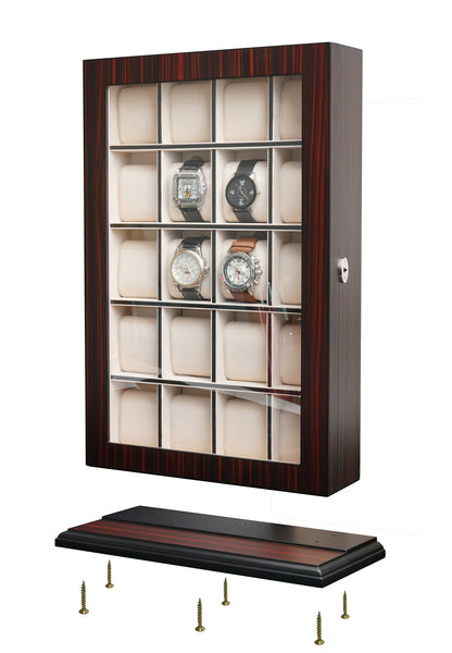 Pre-Sale 20 Piece Ebony Wood Watch Display Wall Hanging Case and Storage Organizer Box and Stand for Oversized Watches