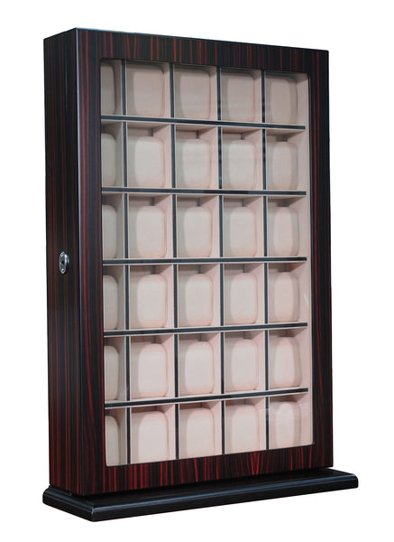 Personalized 30 Slot Ebony Wood Watch Display Wall Hanging Case and Storage Organizer Box and Stand for Oversized Watches