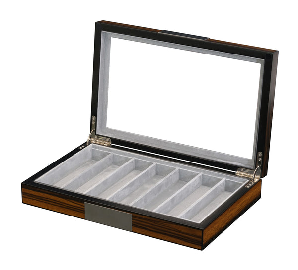 TimelyBuys Walnut Wood Watch Band Storage Display Case with Glass Top and Stainless Steel Accents and Hinges for Smart Watchbands, Apple Watch Bands, Samsung, Oversized Watch Bands