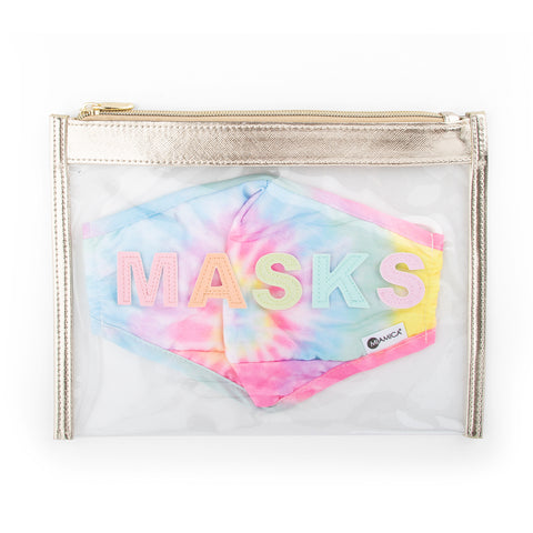 Miamica Two Piece Set - Gold Travel Mask Organizer and Tie Dye Print Face Mask Cotton Breathable Double Layer Adjustable Ear Strap