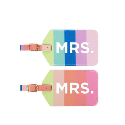 Miamica Rainbow Stripes Mrs. & Mrs. Luggage Tags with Sturdy Buckle Straps