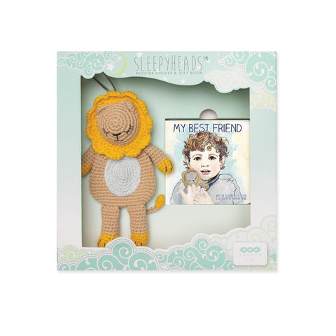 Banded Sleepyhead Collection Little Lion Sleepyhead Gift Set with Pacifier Holder Toy and"Best Friend" Board Book