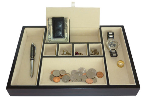 Ebony Wood Valet Tray Desk Organizer and Catchall for Phone, Keys, Coins, and More
