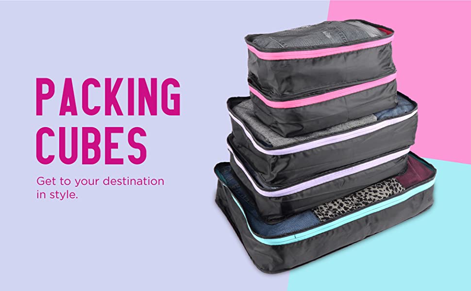 Clear Compression Packing Cubes 3 Set - Bags for Travel - Luggage Cube  Organizer - Pink