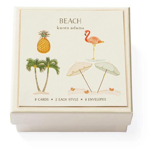 Karen Adams "Beach" Gift Enclosure Box of 8 Assorted Cards with Vellum Envelopes