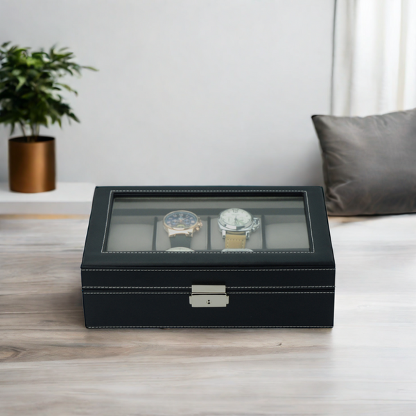 8 Watch Black Leatherette Watch Display Case For Oversized Watches