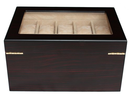 20 Piece Personalized Ebony Walnut Wood Watch Display Case and Storage Organizer Box
