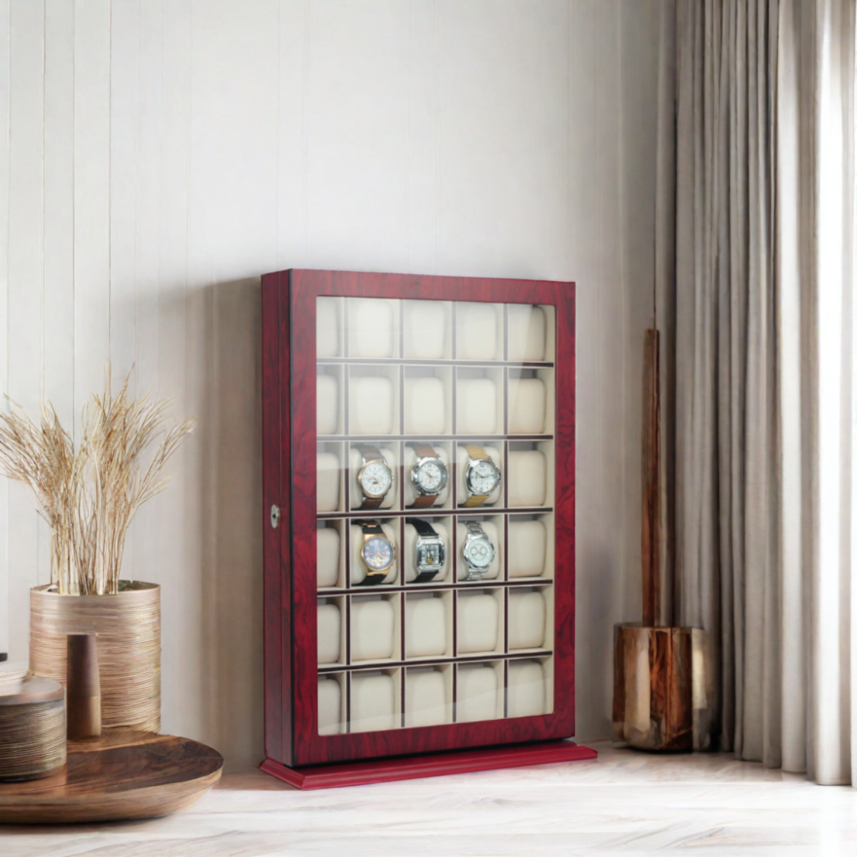 30 Watch Cherry Wood Watch Display Case and Storage Organizer Box Timely Buys