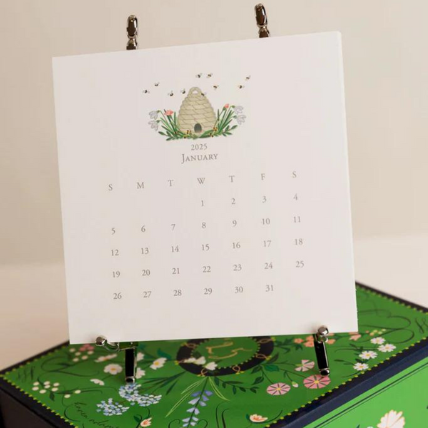 Karen Adams 2025 Desk Calendar 17 Month - Silver Easel